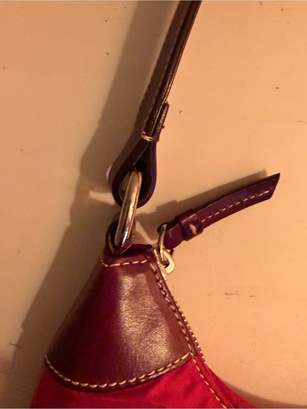 Dooney & Bourke Red Shoulder Bag with Brown Leather Accents - Picture 6 of 6